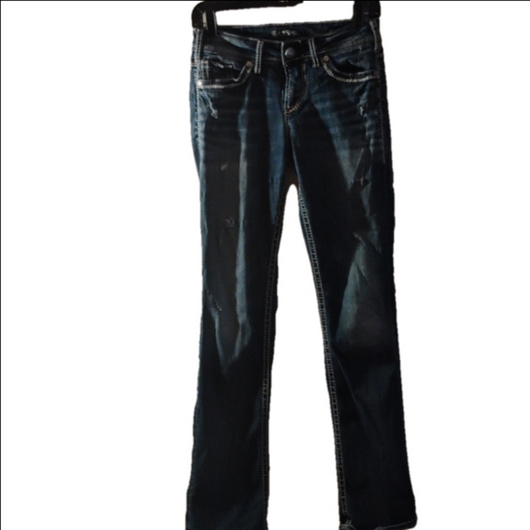 Silver Suki mid slim boot jeans. Size 25. Slight distressing, great stitching! - Picture 1 of 13